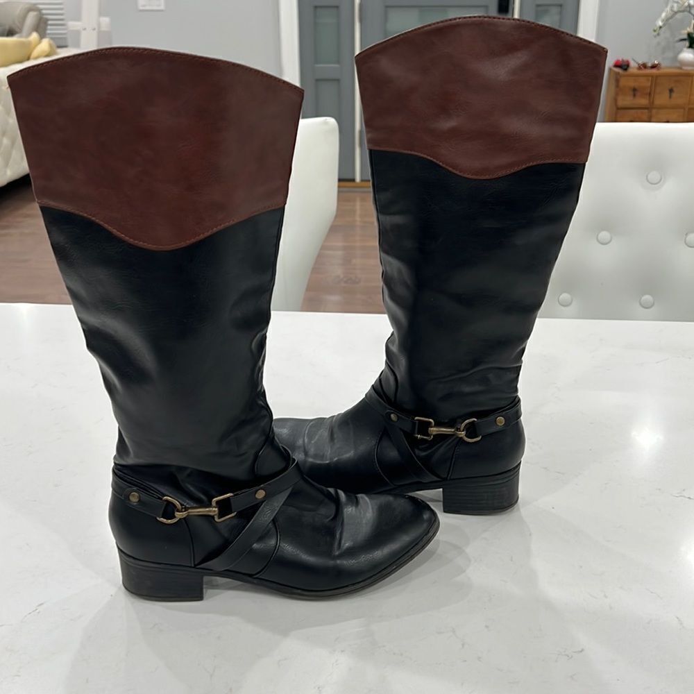 Rampage black brown riding boots 8 1/2 zipper calf inkling style